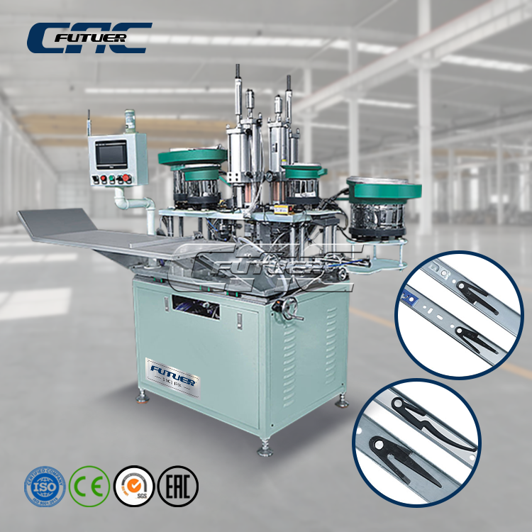 Automatic riveting machine for inner rail buffer lock film and fork pulling